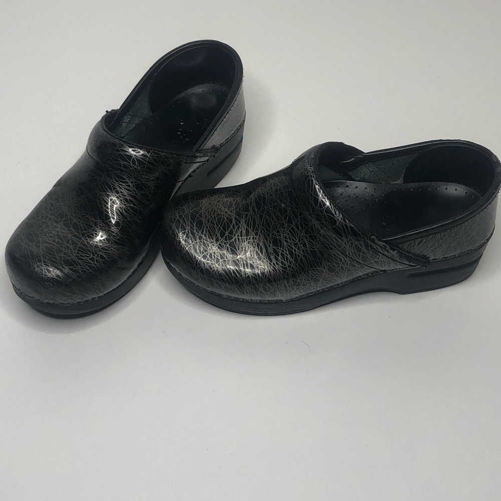Dansko Black & Silver Patterned Clog Shoes - image 1